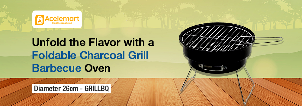 Portable Foldable Charcoal Grill Barbecue Oven, Diameter 26cm - GRILLBQ