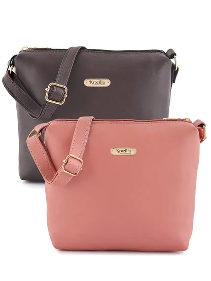 Krozilla Women Brown_Pink Sling bag Combo Pack of 2