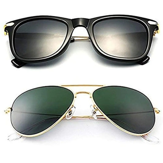 2019 Latest Arzonai Combo of 2 Wayfarer and Aviator Sunglasses for men and women (Black and Green)