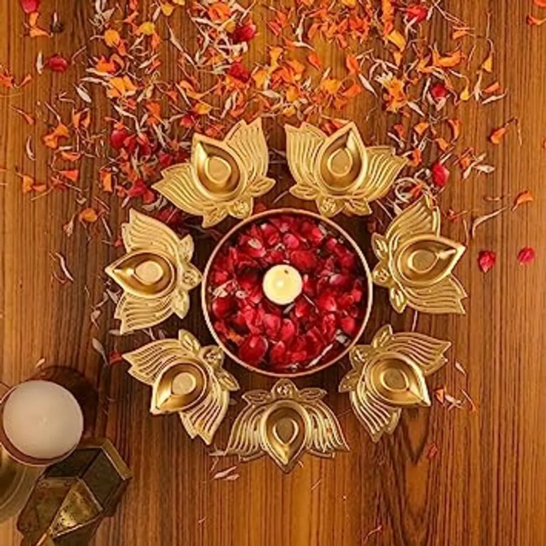 Handicrafts Metal Urli Bowl - Decorative Lotus Design - Home Decor Showpieces Red