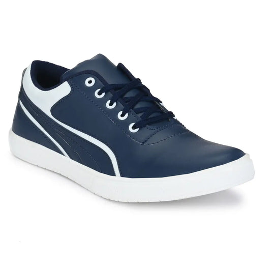 Blue  White Lace-Up Self Design Casual Shoes For Men's