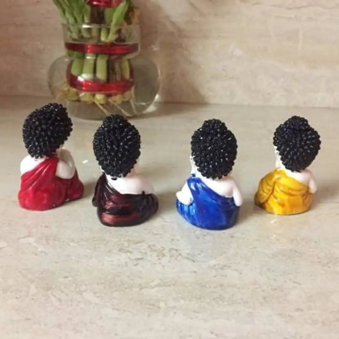 Luvcraft Colorful 4 Monks Buddha Figurines - for Home Decor| Office Decor| Christmas Decor| Diwali Decor| Vaastu Decor| Fengshui Decorative Showpiece - 6 cm  (Polyresin, Multicolor)