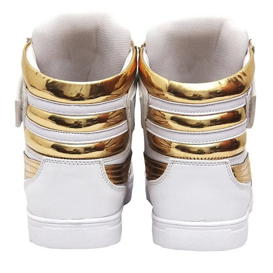 Designer Leatherette High Ankle Length Velcro White Shimmery Casual Sneakers