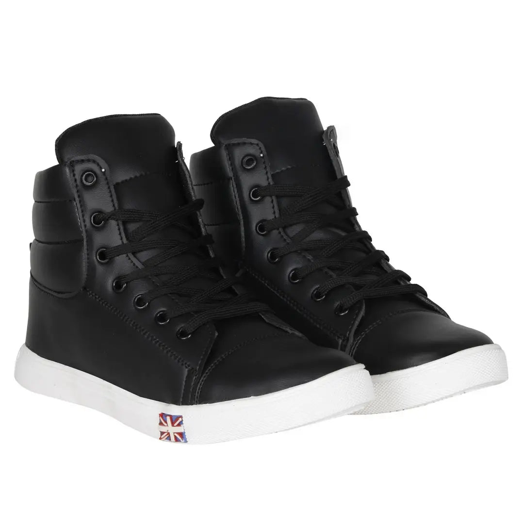 Designer Leatherette Jet Black High Ankle Length Casual Dance Sneakers
