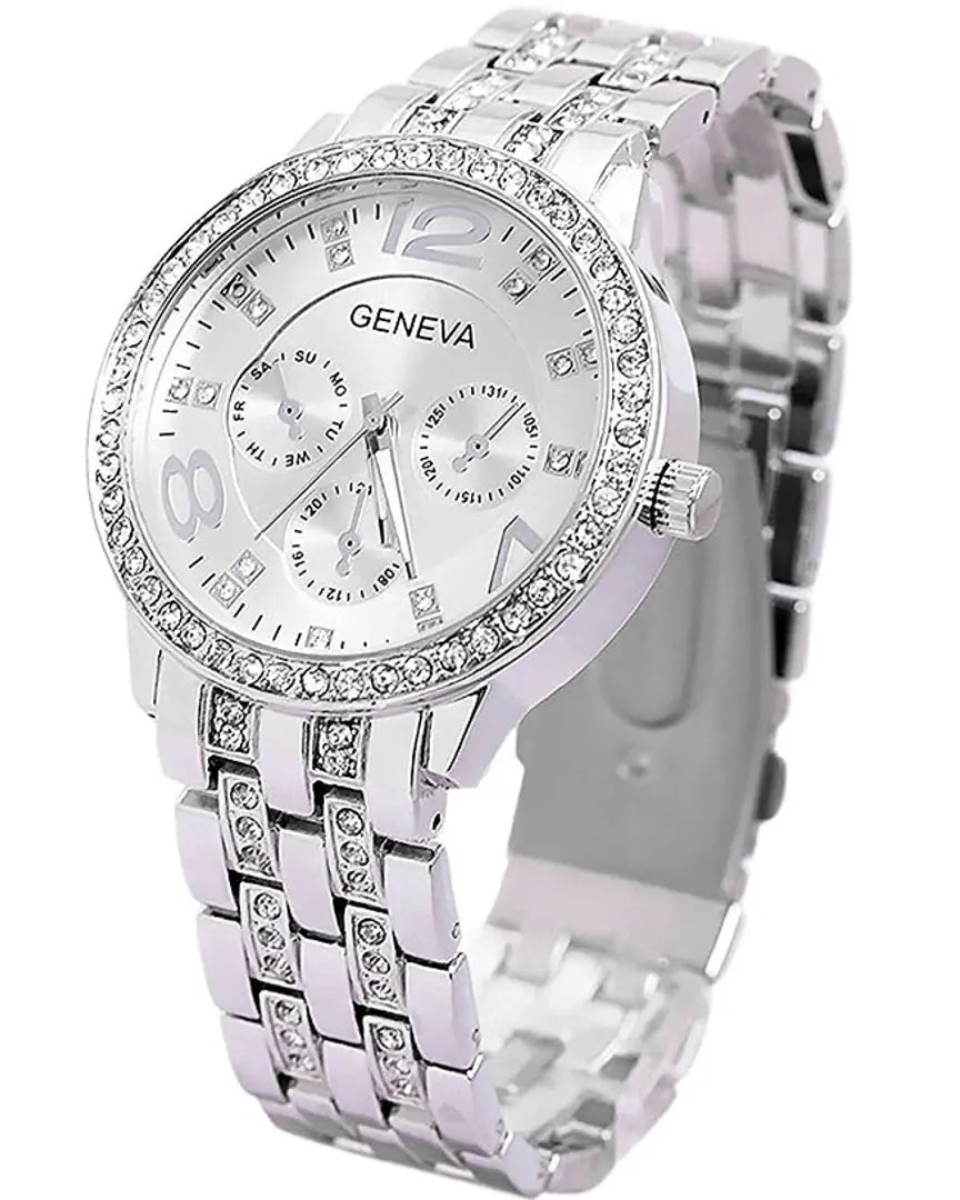 Rhinestone Collection Stainless Steel Strap SILVER Colour Men And Women Watches