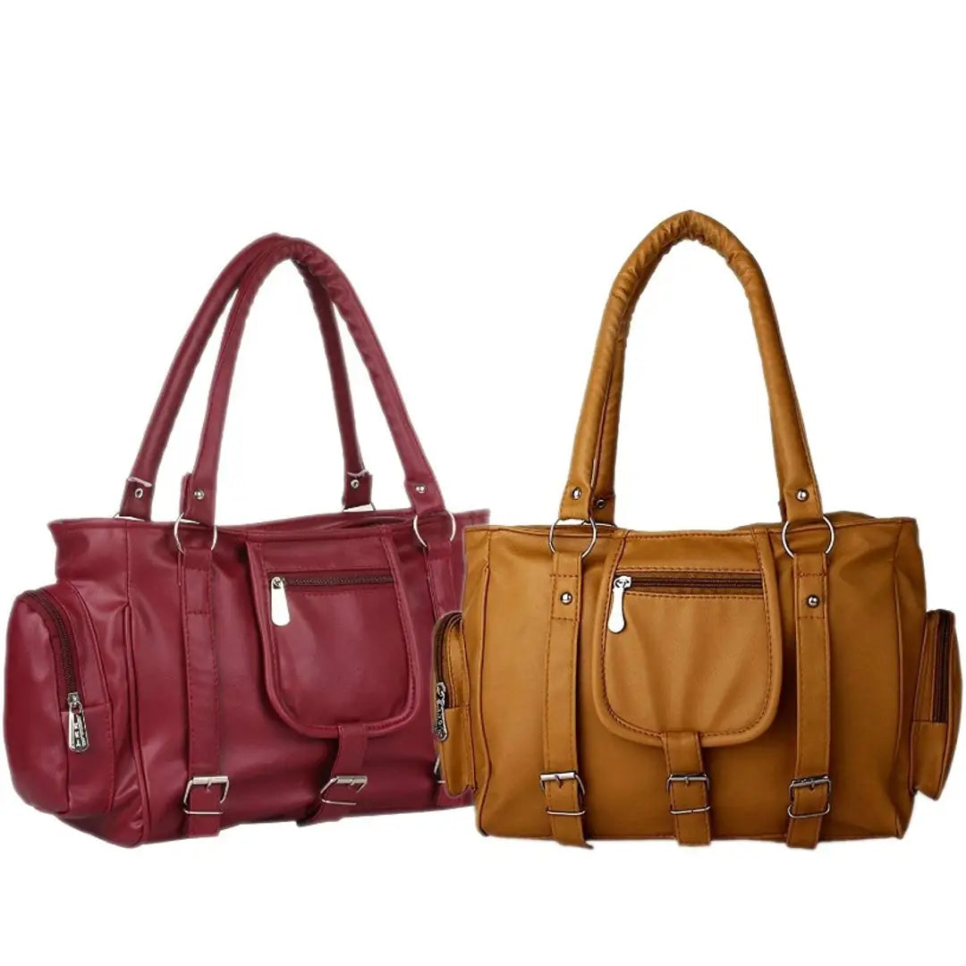 Stylish Artificial Leather Solid Handbags Combo Sets For Women(2 Pieces)