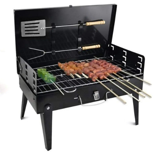 Shopper52 Charcoal Briefcase Style Portable Folding Chromium Steel Barbeque Grill Toaster Barbecue - BBQ