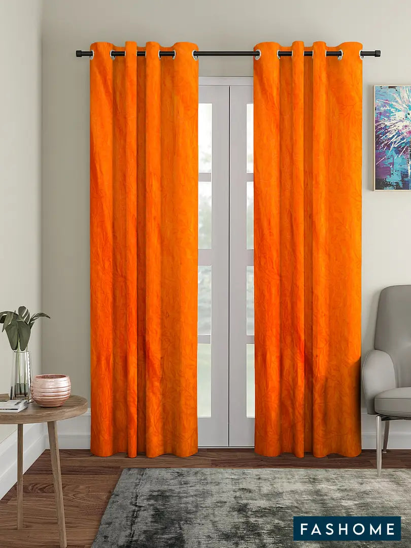 Pack of 2 Beautiful  Orange Polyester Eyelet Fitting Door Curtain (7 Feet)