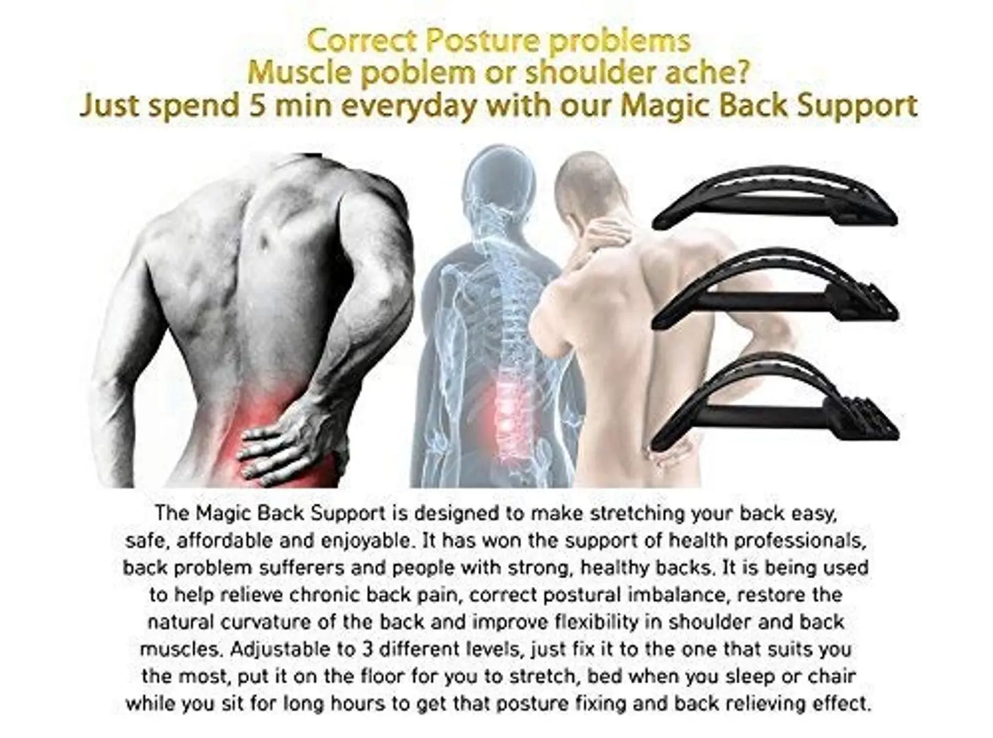 Lumbar Back Stretcher, for Lower and Upper Back Massager and Support Back Tool, Lumbar Support for Office Chair