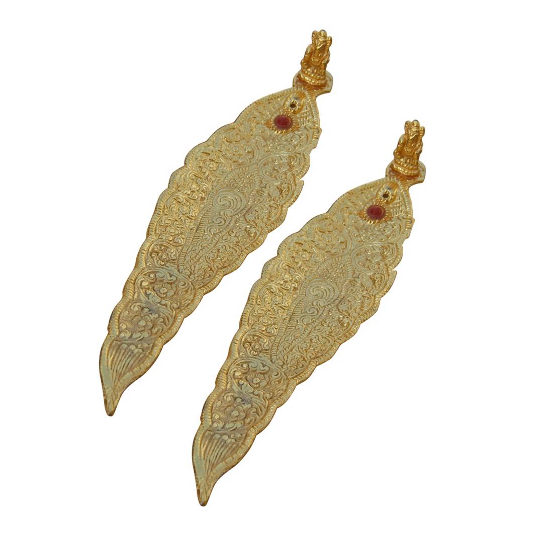 Leaf Incense Holder Pair Gold Plated With Floral Carving In Metal