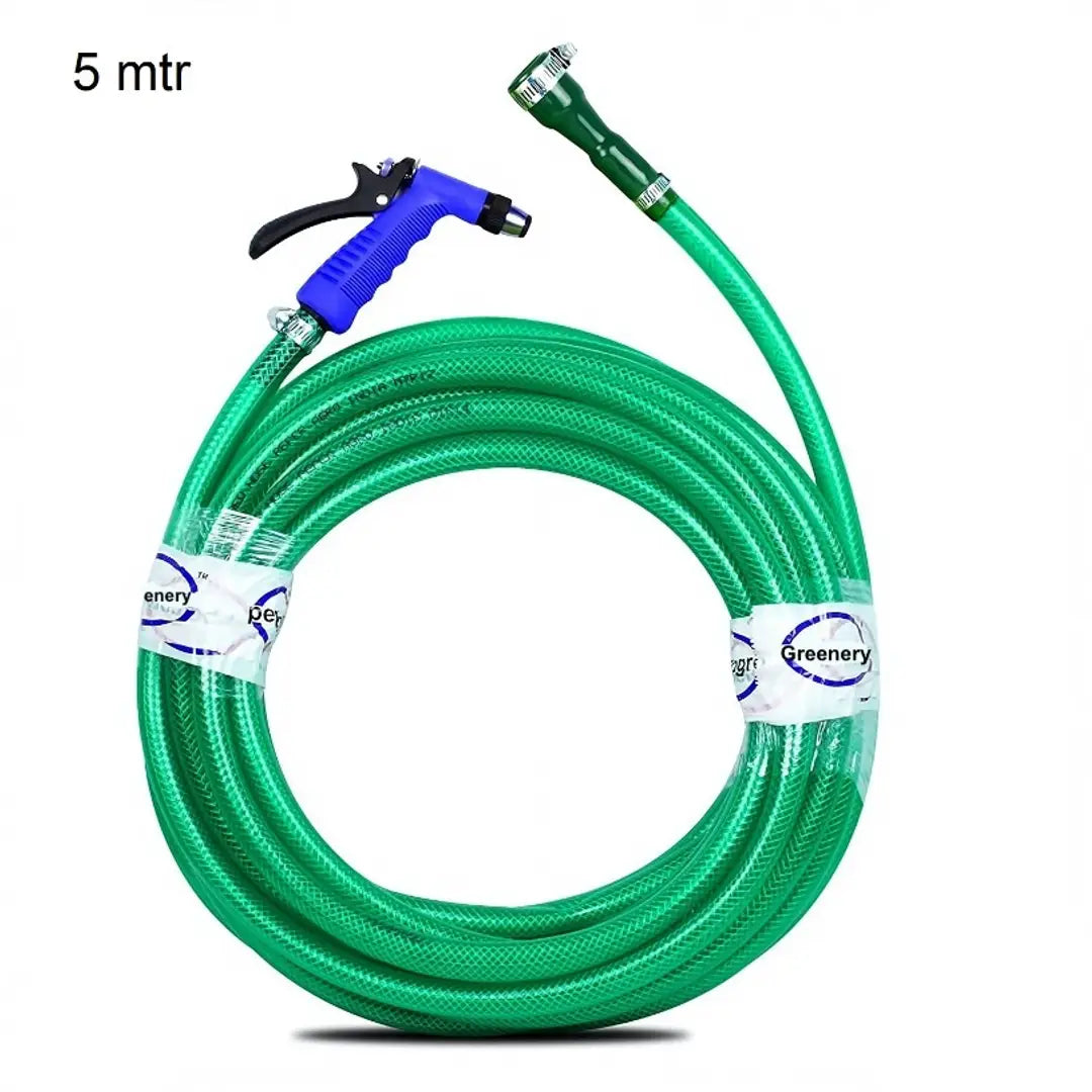 Greenery 5MTR PREMIUM BRAIDED HOSE GREEN 1/2 INCH WITH 8 MODE / PATTERN SPRAYER AND NOZZLE FOR MULTIPURPOSE USE SUITABLE FOR GARDEN, CARWASH, PETWASH Hose Pipe