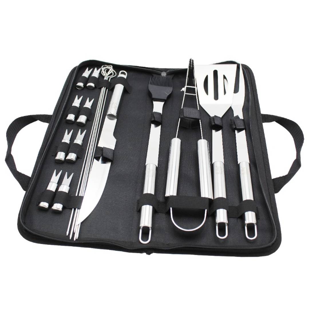BBQ Tools Set, Stainless Steel Barbecue Accessories with Storage Bags, Complete Outdoor Barbecue Grill Utensils Set, for Outdoor Picnic, Camping, Grilling (18 Pieces)