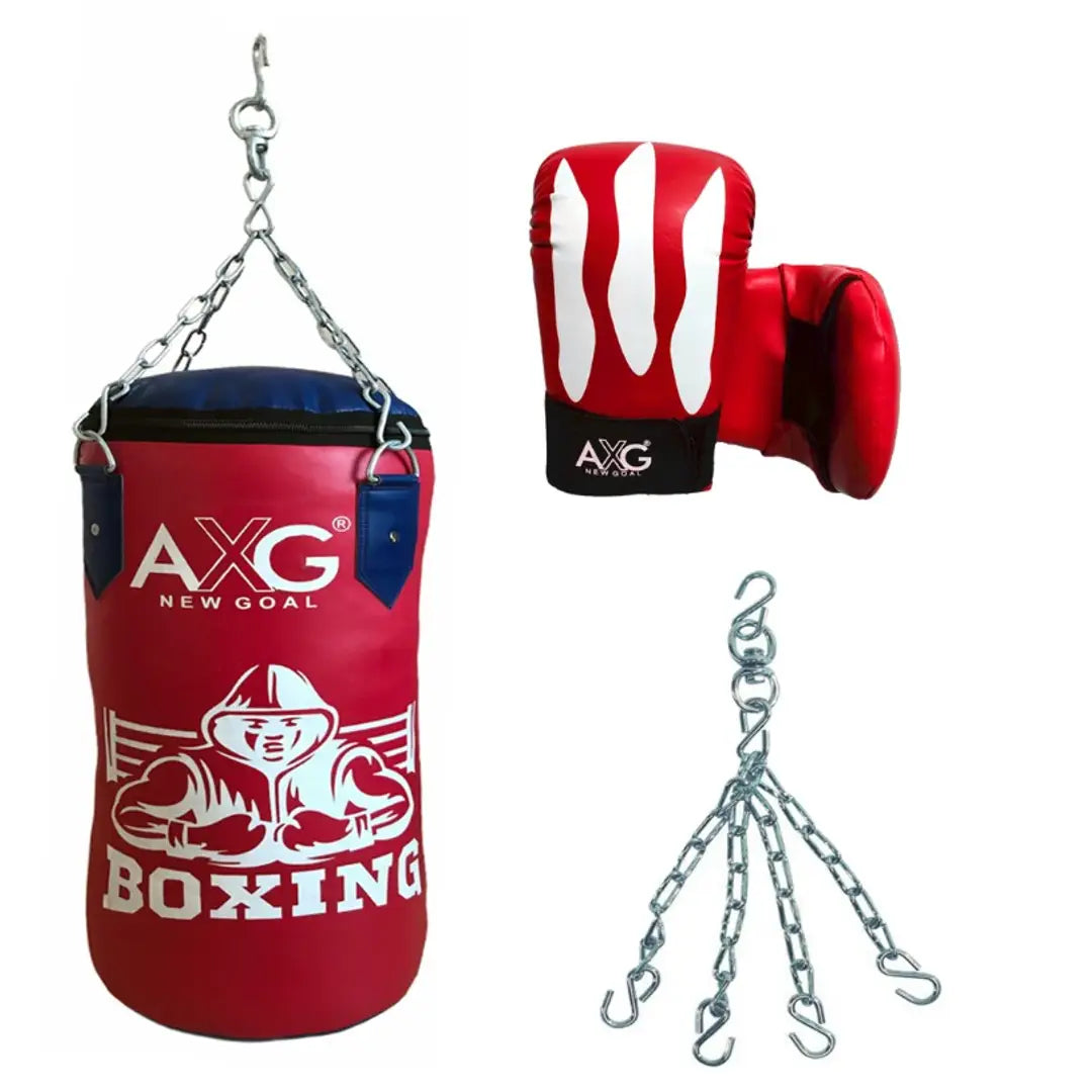 AXG NEW GOAL Sturdy Combo With 2.5ft Unfilled Punching Bag, 1 Pair Of Gloves  Steel Chain Boxing Kit