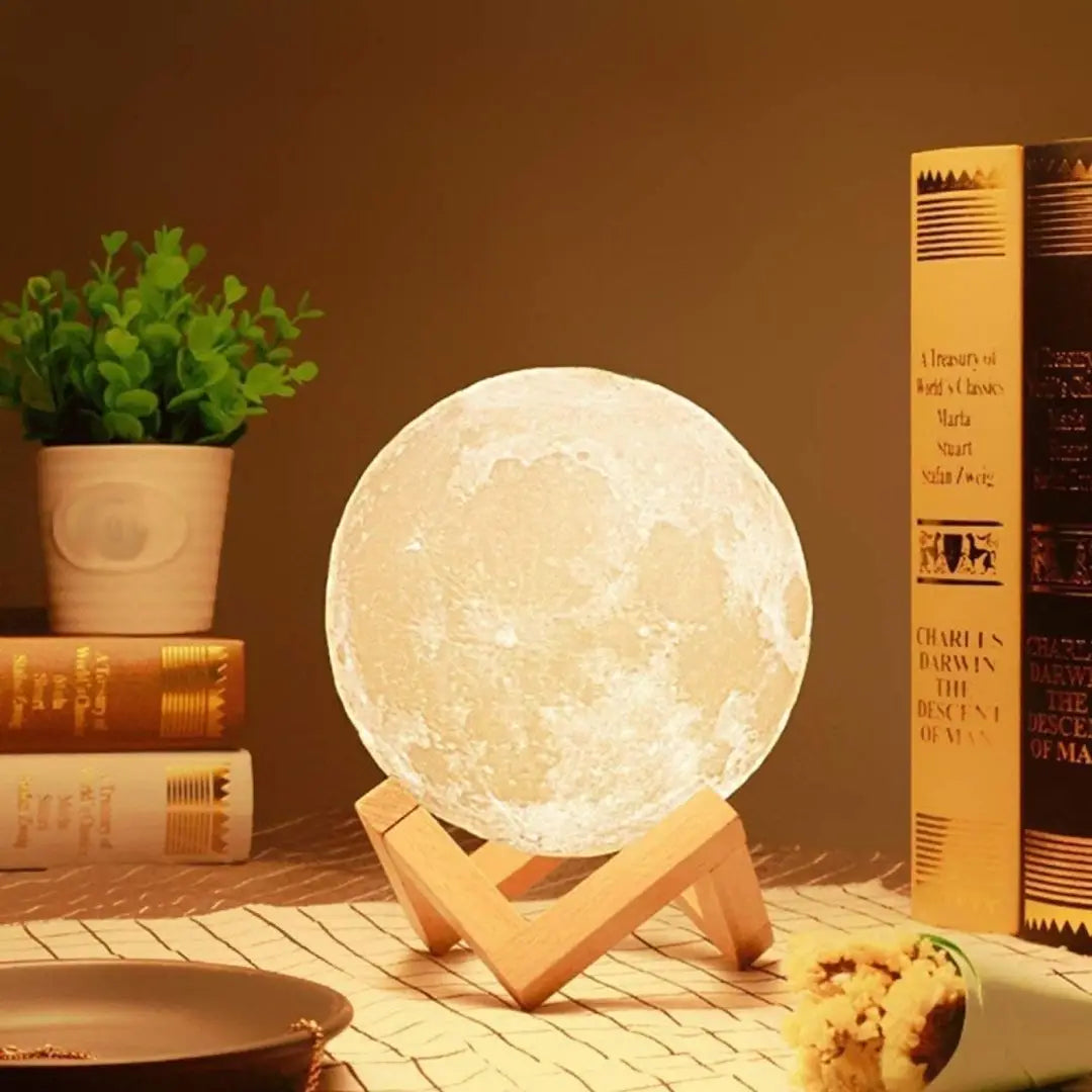 3D 7 Color Changing Moon Night Rechargeable Lamp with Stand Night lamp for Bedroom Lights for Adults and Kids Home Room Beautiful Indoor Lighting - 15CM