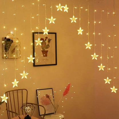 Star Curtain Lights, 16 Stars 136 LED Curtain String Lights Fairy Lights for Christmas Wedding Decoration Home Patio Lawn