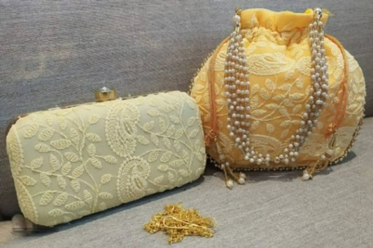 Classy Fabric Embroidered Clutches with Potli Bag for Women
