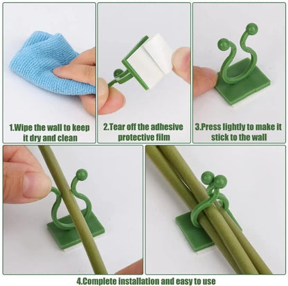 30Pcs Plant Wall Climbing Fixing Clips | Plant Support Garden Clip | Reusable Plastic Plant Support Clips | Self Adhesive Plant Vine Backed Twist Clips (Green)