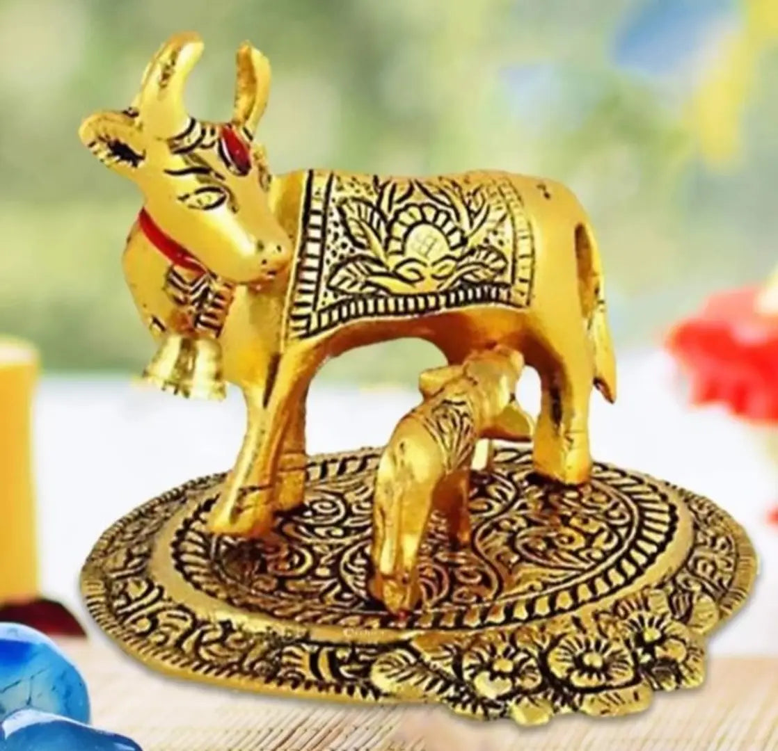 Kamdhenu Cow and Calf Idol Statue Holy Spiritual Showpiece Kamdhenu with Calf for Vastu  Home Decor Decorative Showpiece