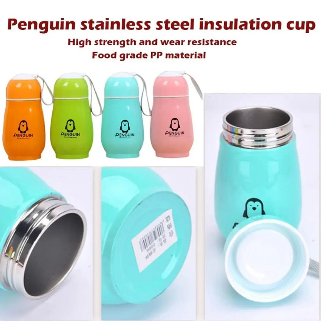 (300ml) Penguin Cute Thermos Water Bottle Steel Vacuum Cup Flask for Kids,(Random Colour) (Penguin Shape Water Bottle