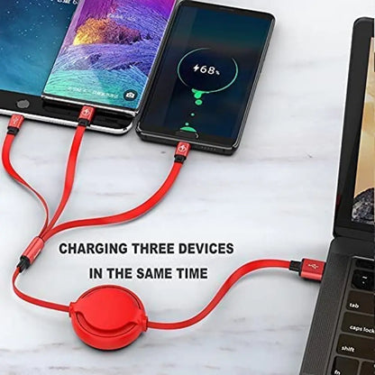 Stonx  Multi Retractable 3.0A Fast Charger Cord, Charging Cable 4Ft/1.2m 3-in-1 USB Charge Cord Compatible with iPhone/Type C/Micro USB for All Android and iOS Smartphones.