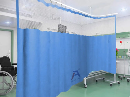 PVC Hospital Partition Curtain with Square net on top for ICU and Wards (7 FEET by 4.5 FEET, Blue)