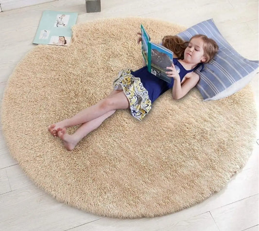 Shop gallery Modern Polyester Anti Slip Round Shaggy Fluffy Fur Rug and Carpet for Runner, Kalin for Bedroom/Dinning Hall/Living Room, Round Carpets for Home (2 X 2 Feet, Gold)