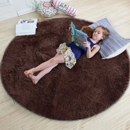 Shopgallery Modern Polyester Anti Slip Round Shaggy Fluffy Fur Rug and Carpet for Runner,Kalin for Bedroom/Dinning Hall/Living Room, Round Carpets for Home (2 X 2 Feet, Brown)