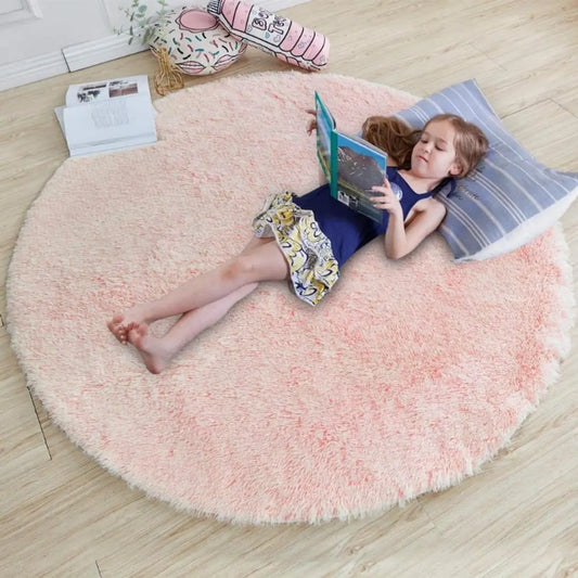 Shopgallery Modern Polyester Anti Slip Round Shaggy Fluffy Fur Rug and Carpet for Runner,Kalin for Bedroom/Dinning Hall/Living Room,Round Carpets for Home (2 X 2 Feet, Baby Pink)