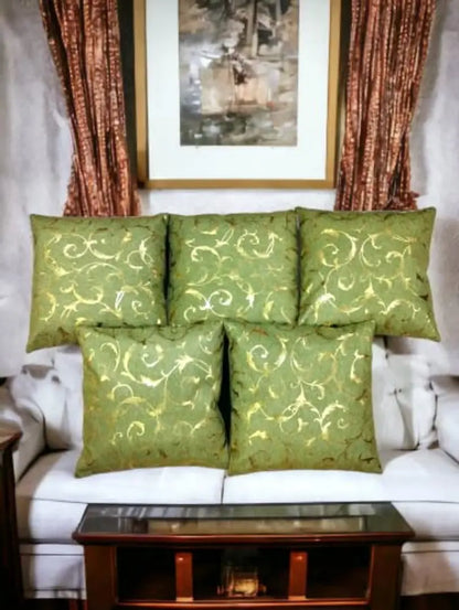 CASA-NEST Premium HD-Foil Print Lehar Cushion Cover, Pack of 2 Pc, Bed Cushion/Decorative Sofa Cushion (Size:20x20Inch) (Green)