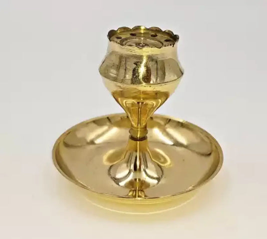 Brass Incense Holder with Ash Catcher (Diameter - 8 cm, Height - 6.7 cm, Weight -54 gm) | Engraved Agardan | Agarbati Stand | Incense Stick Holder| Set Of 1 | Brass  (1 Pieces, Gold)