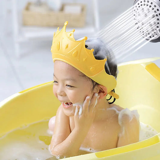 Baby Shower Cap Shield, Shower Cap for Kids, Visor Hat for Eye and Ear Protection for 0-9 Years Old Children, Cute Crown Shape Makes The Baby Bath More Fun