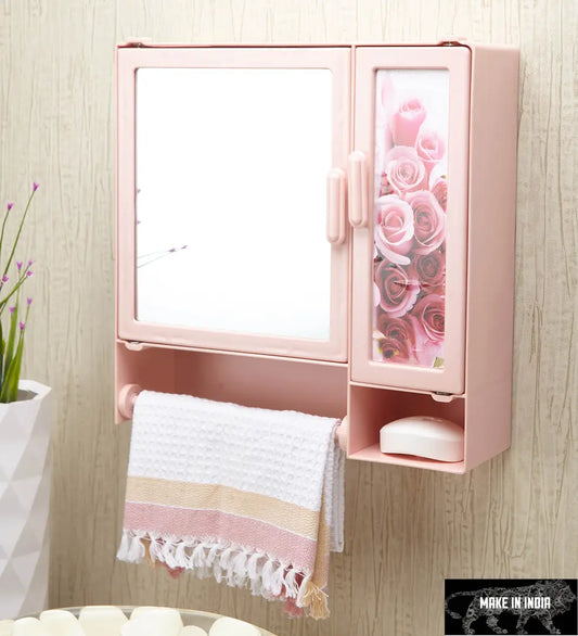 zahab Blossom PVC Bathroom Cabinet with Mirror,Shelf Pink Double Door
