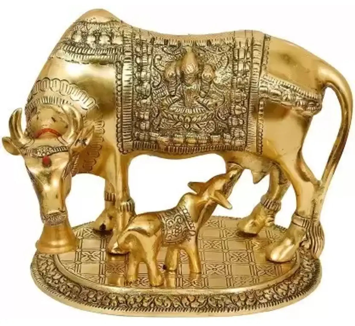 COW BACHDA 15 cm Religious Idol  Figurine  (Metal, Gold)