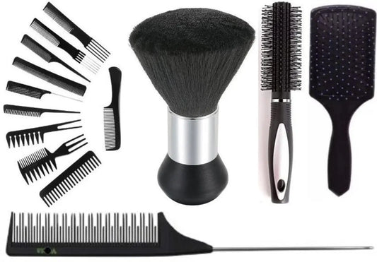 BERACAH Professional Styling Comb Set+Barber Neck Duster Brush+Rat Tail Comb, Styling Comb, Wide Tooth Comb, Wave Comb+Roller Comb Hair Brush With Paddle Hair Brush Comb For Men And Women (PACK OF 14)