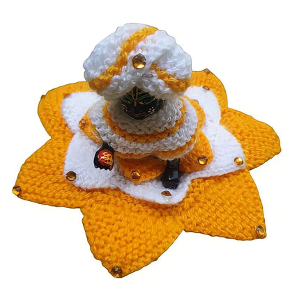 PrezzieBush Hand Knitted Woolen Winter Dress(POSHAK) with Cap for KANHA JI, LADDU Gopal Woolen Dress for Size 3,4,5 (Yellow  White)
