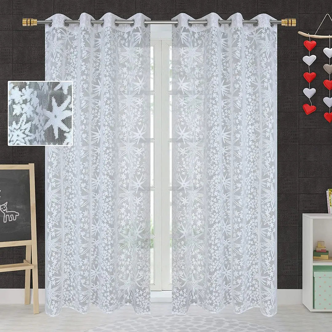 Stylish Grey Net Self Pattern Door Curtains Pack Of 2