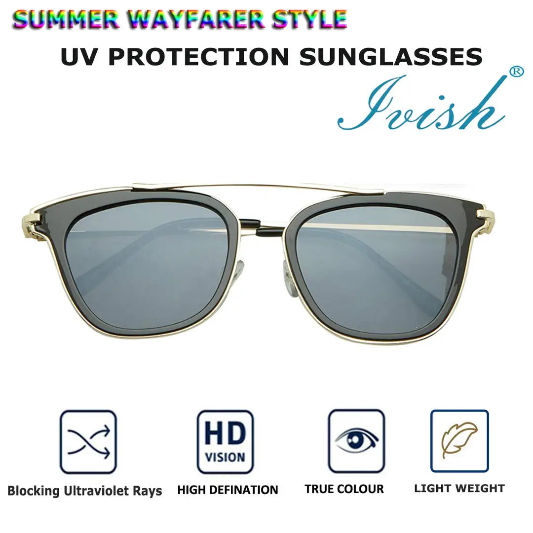 Ivish Classic Club Master UV Protection Unisex Sunglasses (Grey/Black, 56 mm)
