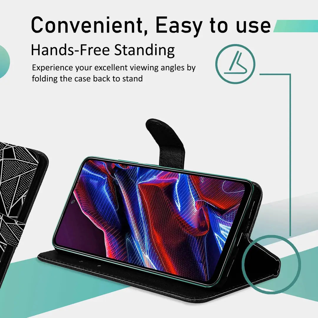 Knotyy Velvet Finish Faux Leather Flip Cover for Poco X5 5G with Foldable Stand  Cards Slots - Black
