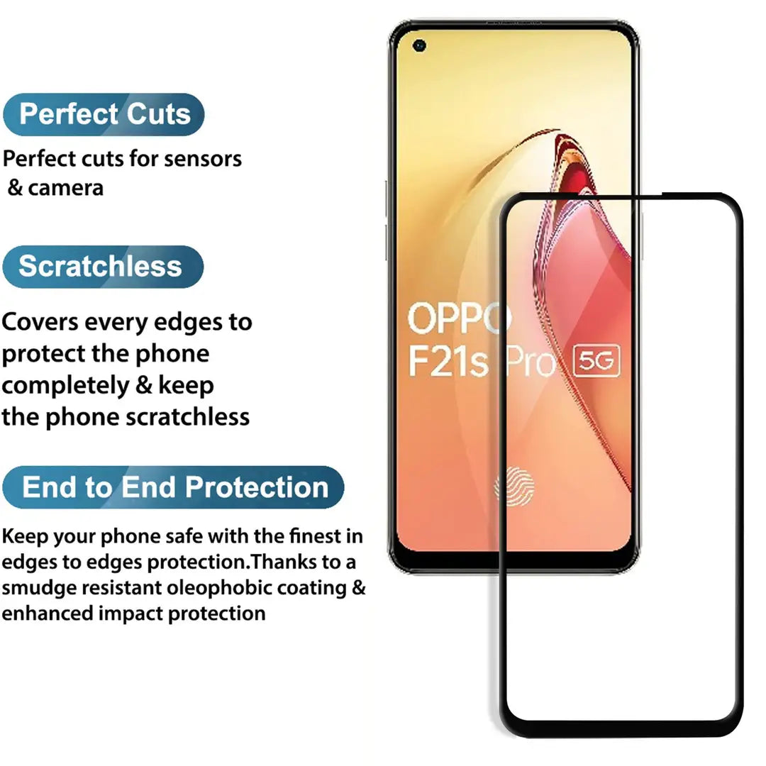 Knotyy Tempered Glass Screen Protector Compatible for OPPO F21s Pro 5G with Edge to Edge Coverage for OPPO F21s Pro 5G - (Black, pack of 1)
