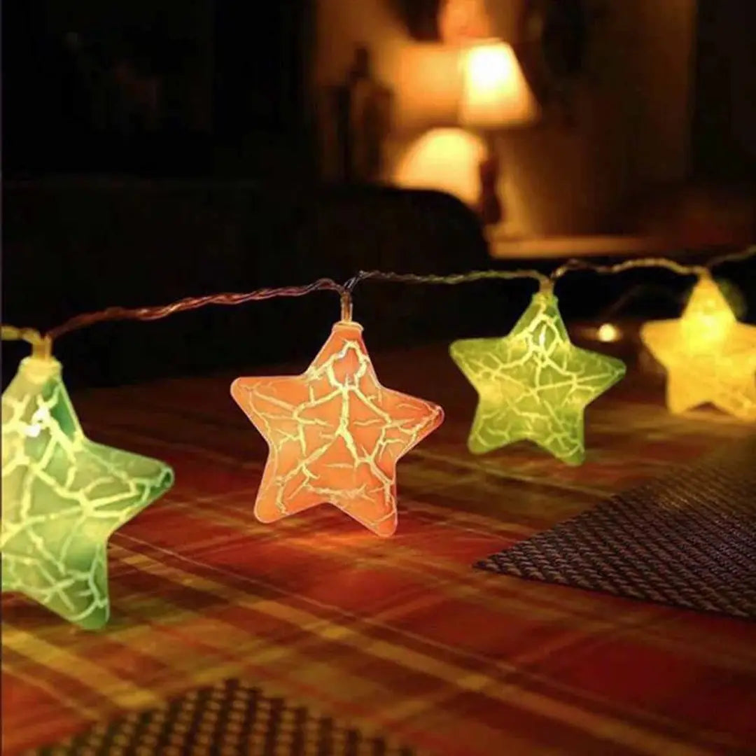 DecorAdda 16 Cracked Pastel Star LED String Lights for Home Decoration Diwali Christmas Parties Festivals Baby Room Festival Decorations (Multicolor Stars)