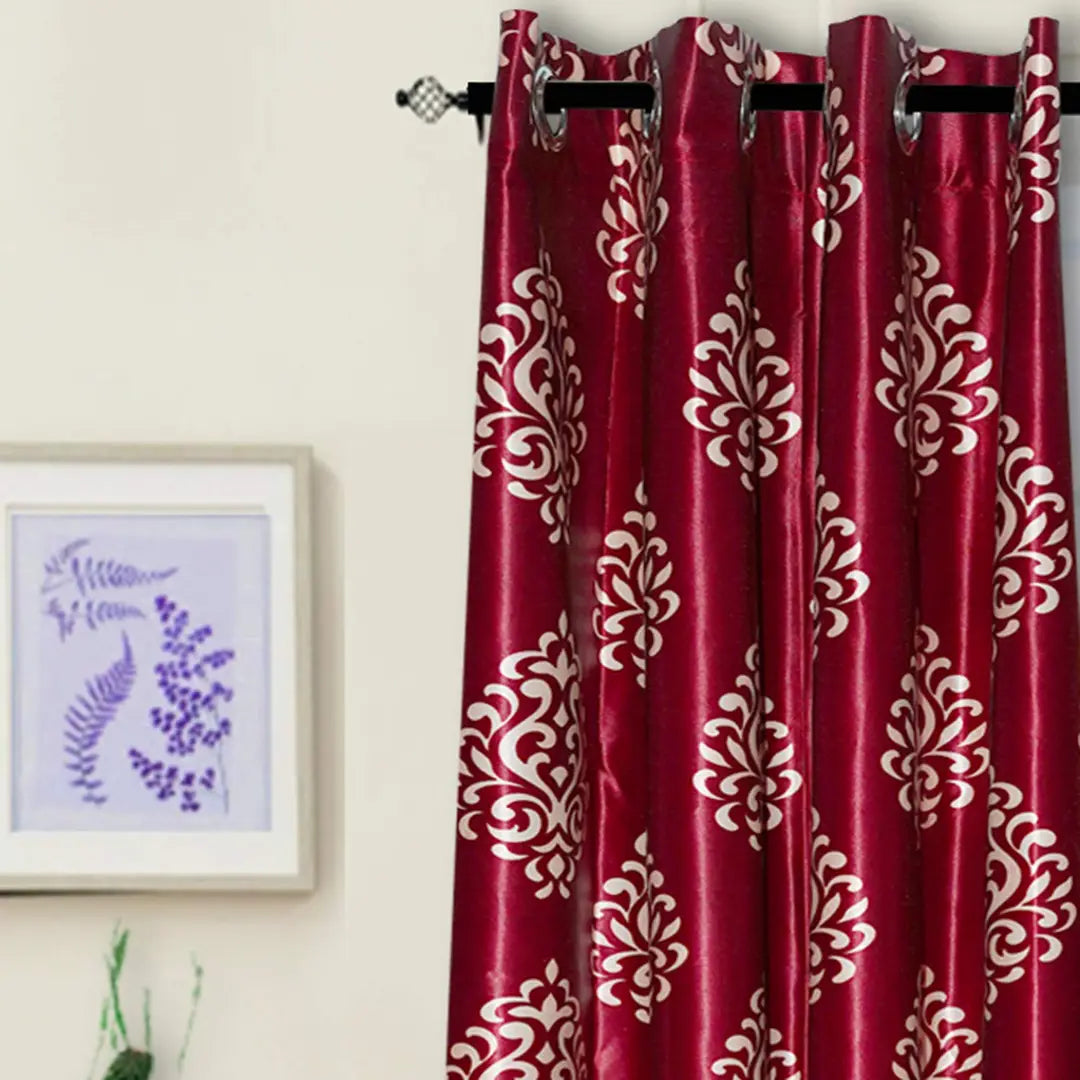 KANUSHI Industries? 2 Pieces Washable Polyster Eyelet Window Curtain Set- 5 Ft (VAR-CUR-FLORAL-MAROON-5FEET-2PCS)