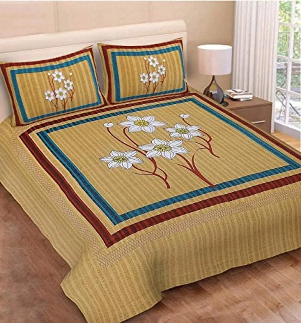 Monik Handicrafts Floral 144 TC Cotton Double Bedsheet with 2 Pillow Covers