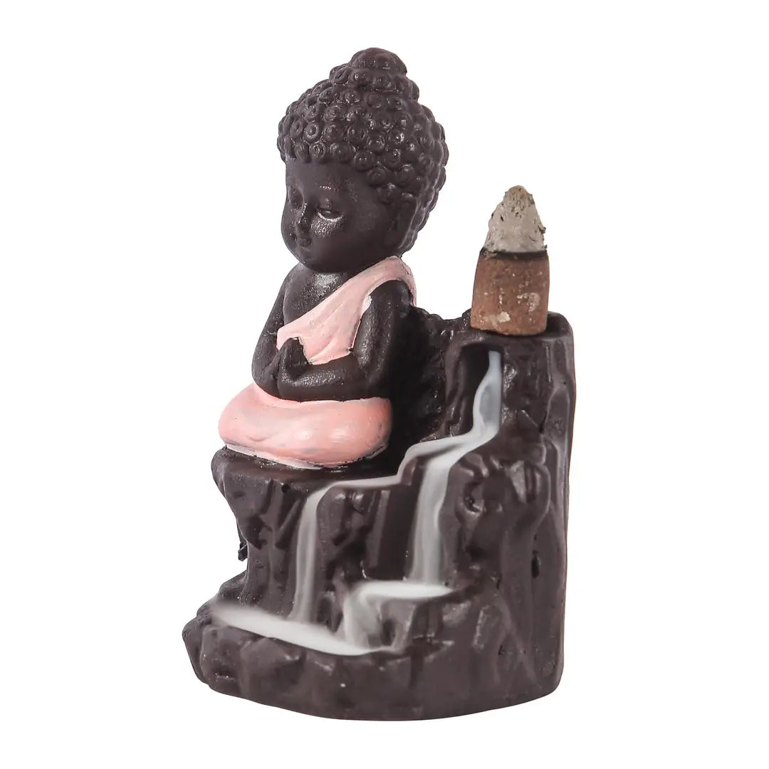 Asian Aura Craft Smoke Fountain Pink Buddha Murti Backlow Incense Burner Idols Statue Decorative Showpiece (Pack of 1)(Ceramic, Conical)