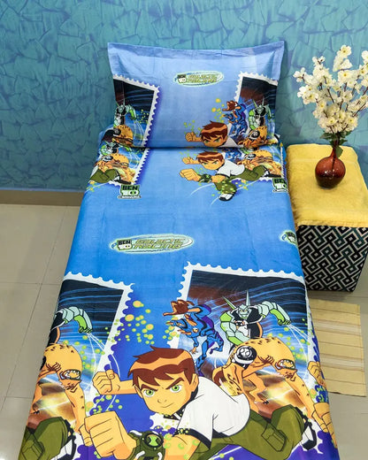 TRENZ 180 TC Glace Cotton Single Bed Cartoon Printed Kids Bedsheet with 1 Pillow Cover - Ben10 | Super Soft and Highly Comfortable Bed Sheet | Washable and Fade Resistant