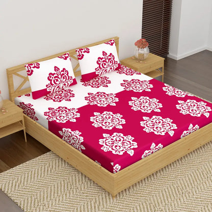 Comfortable Cotton Floral Double Bedsheet with Two Pillow Covers