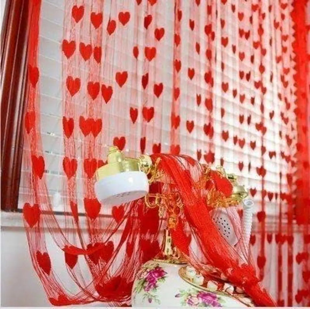 Crazy Sutra Heart String Net Red Heart Design Door Window Modern 1 Piece Polyester Curtain (6.5 to 7 ft. Approx)