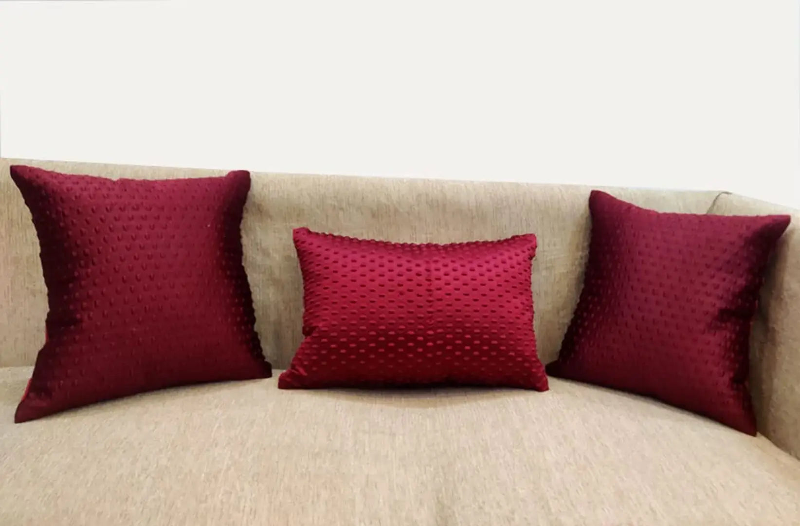 Maroon Damask / Self Design / Woven Zipper Square Rectangle Combo Cushion Covers (16x16 inch or 30 x 45 cm) Set of 3