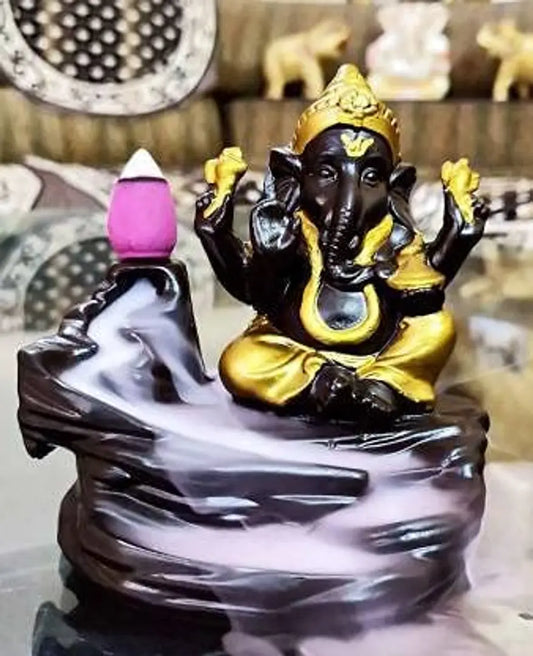 VENI SON'S Smoke Waterfall Lord Ganesh | Showpiece for Living Room | Ganesh Smoke Fog Fountain for Home and Office,with 10 Smoke Backflow Scented Cone Incenses (Polyresin, Multicolor)